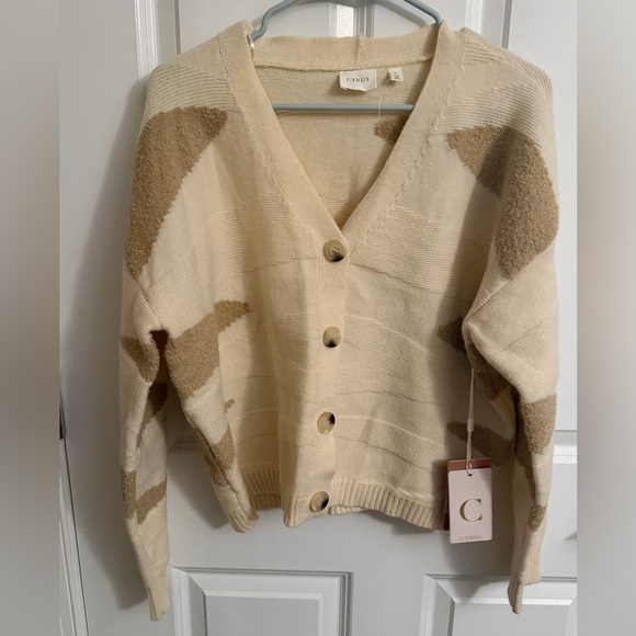 NWT Cyrus two-tone brown and cream women's cardigan sweater. Size large - Picture 3 of 5